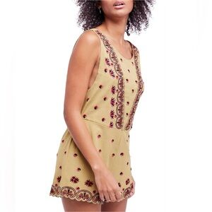 NWT Free People Womens Moss Green Margarita Embroidered Sleeveless Romper Sz 4